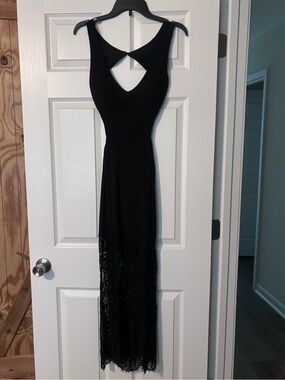 Jovani Black Sleeveless Maxi Dress with Lace Hem